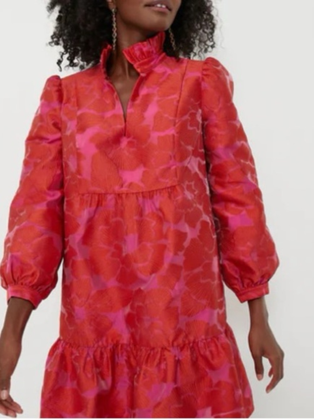 Tuckernuck NEW Red Fil Coupe jacquard Palmerston Long Sleeve Mini Dress Small - Picture 7 of 8